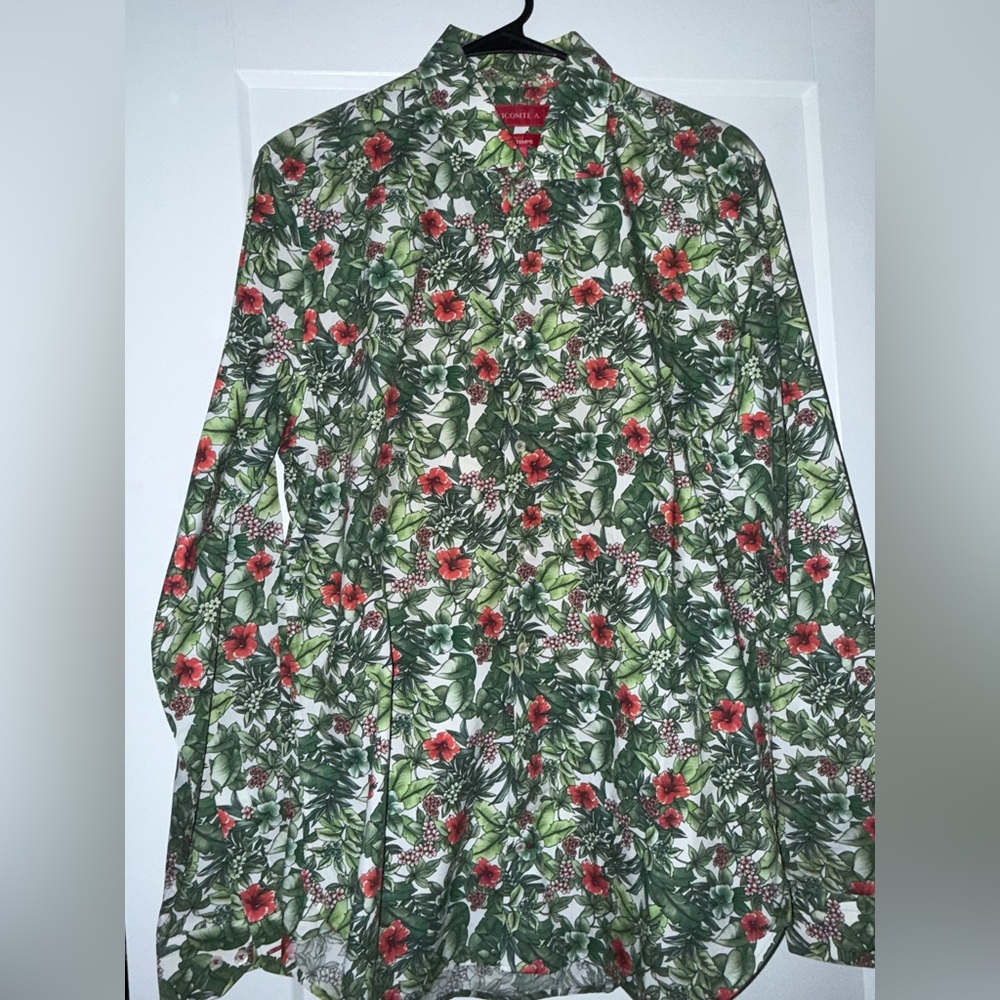 Men's Casual Floral Shirt - Green and Red